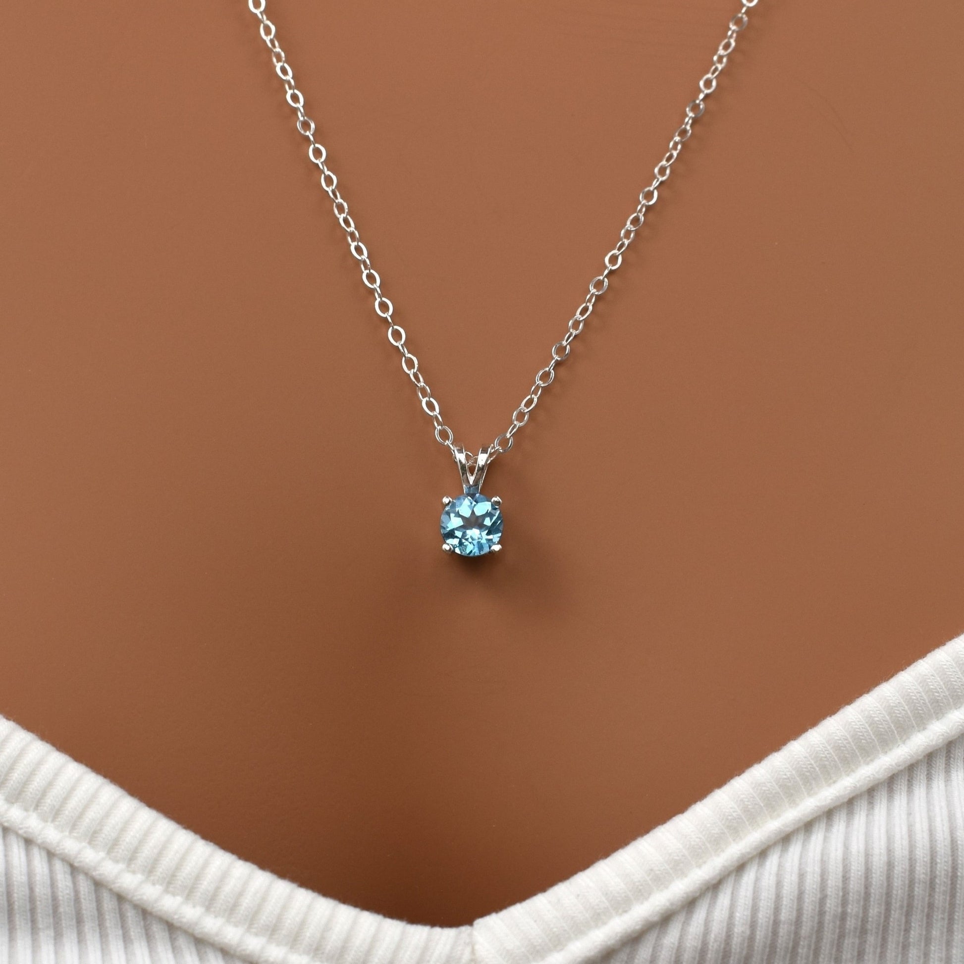 Swiss blue topaz necklace with sterling silver chain.