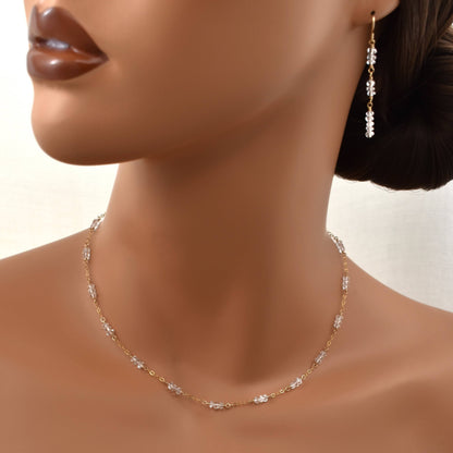 clear quartz crystal bridal necklace and earrings set.