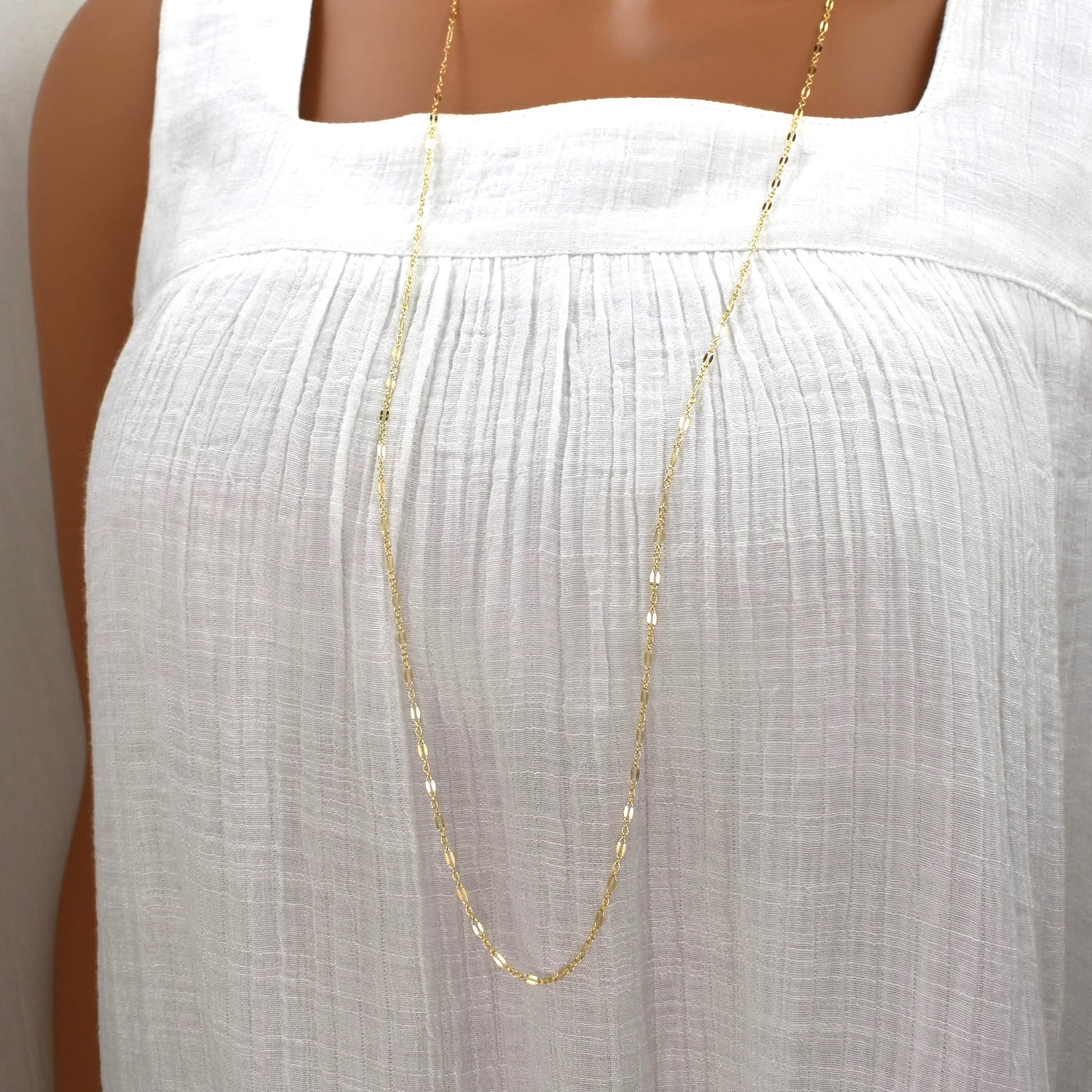 Long gold chain necklace, 36 inches.