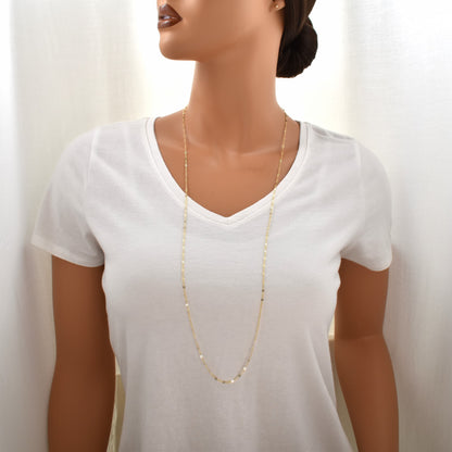 Long gold dainty chain necklace for women.