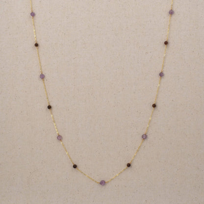 Long purple stone necklace on 14Kt gold filled chain with amethyst and aventurine