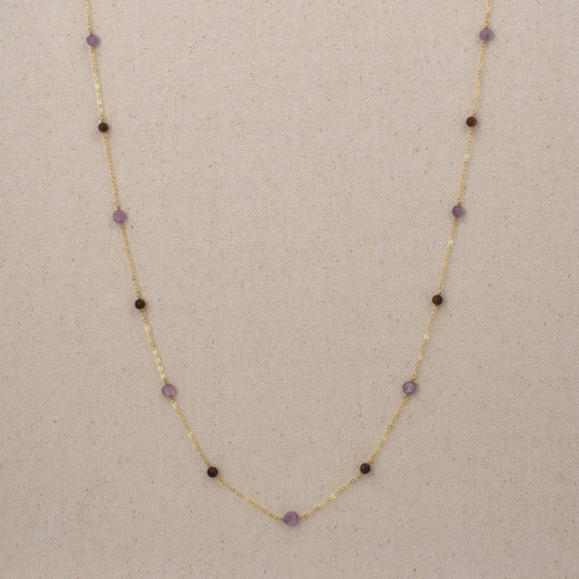 Long purple stone necklace on 14Kt gold filled chain with amethyst and aventurine