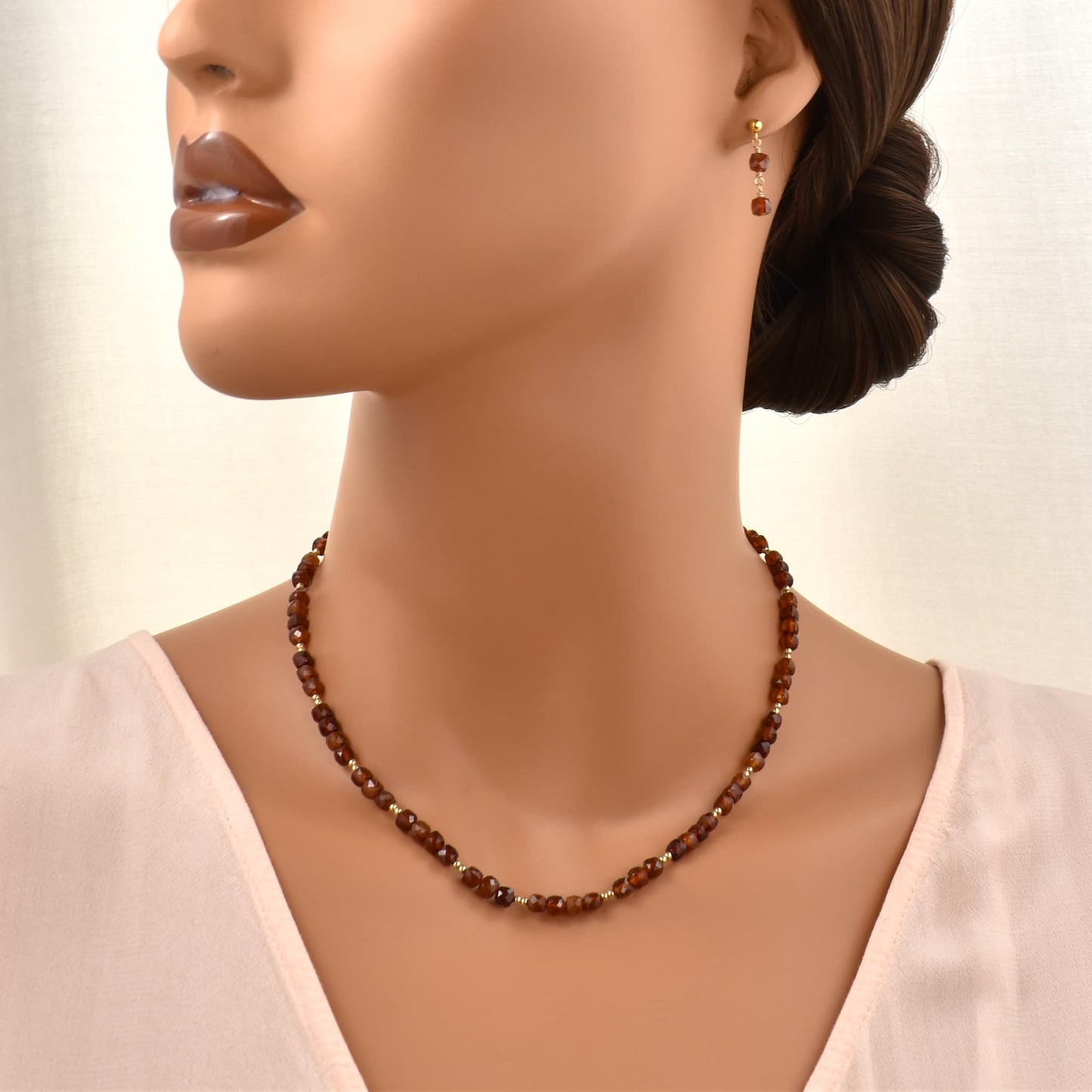 Red hessonite garnet necklace and earring set.