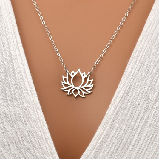 sterling silver necklace with open work lotus flower necklace.